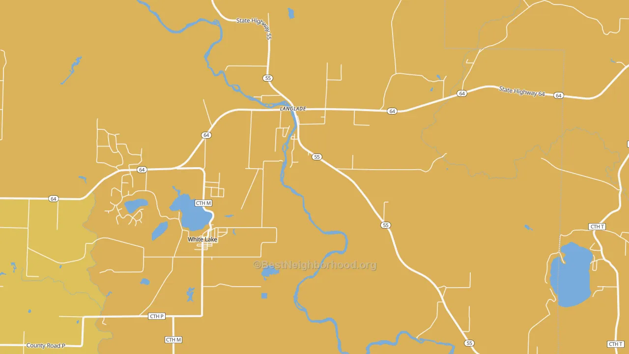Map of the best neighborhoods in the Langlade area, with better matches in green and worse matches in red