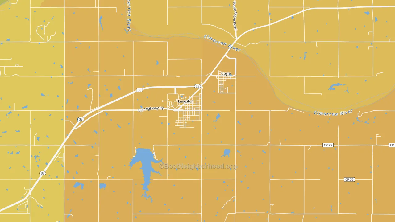 Map of the best neighborhoods in the Langston area, with better matches in green and worse matches in red