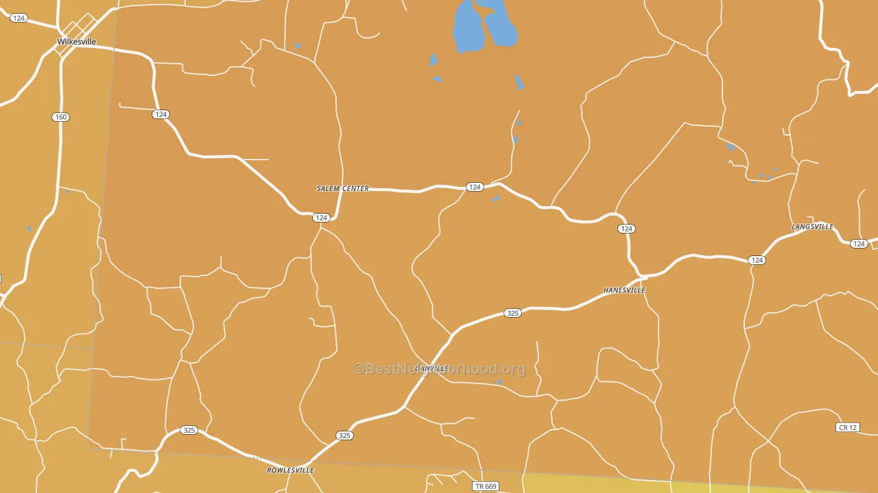 Map of the best neighborhoods in the Langsville area, with better matches in green and worse matches in red