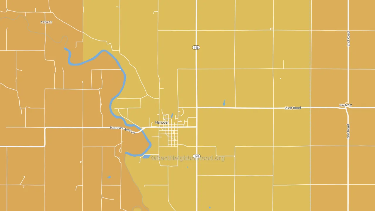 Map of the best neighborhoods in the Lanham area, with better matches in green and worse matches in red