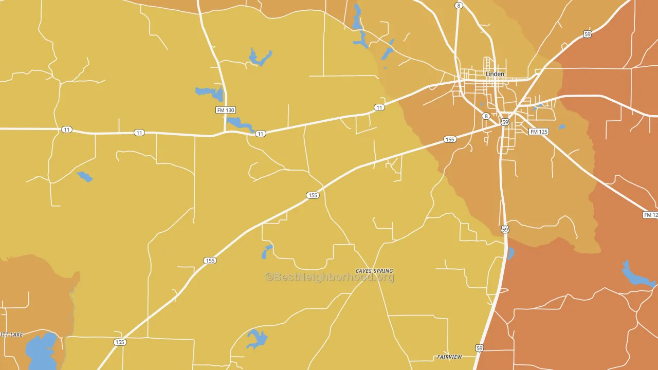Map of the best neighborhoods in the Lanier area, with better matches in green and worse matches in red