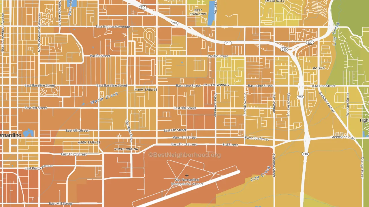 Map of the best neighborhoods in the Lankershim, Highland area, with better matches in green and worse matches in red