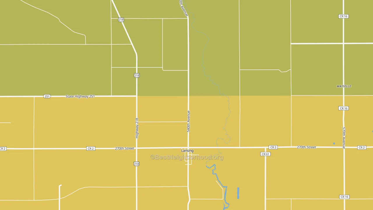 Map of the best neighborhoods in the Lansing area, with better matches in green and worse matches in red