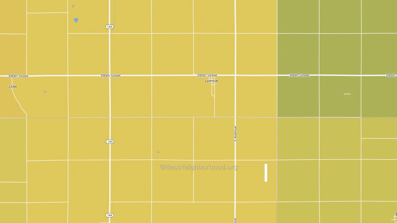 Map of the best neighborhoods in the Lanyon area, with better matches in green and worse matches in red