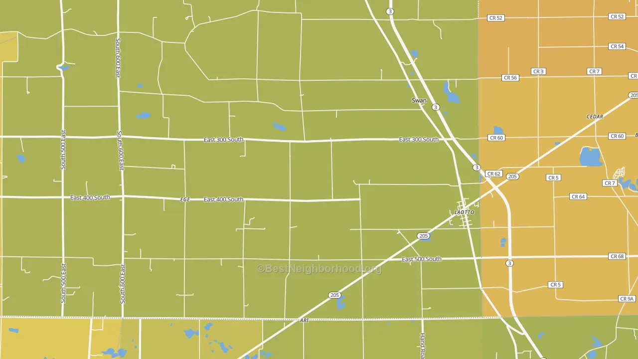 Map of the best neighborhoods in the Laotto area, with better matches in green and worse matches in red
