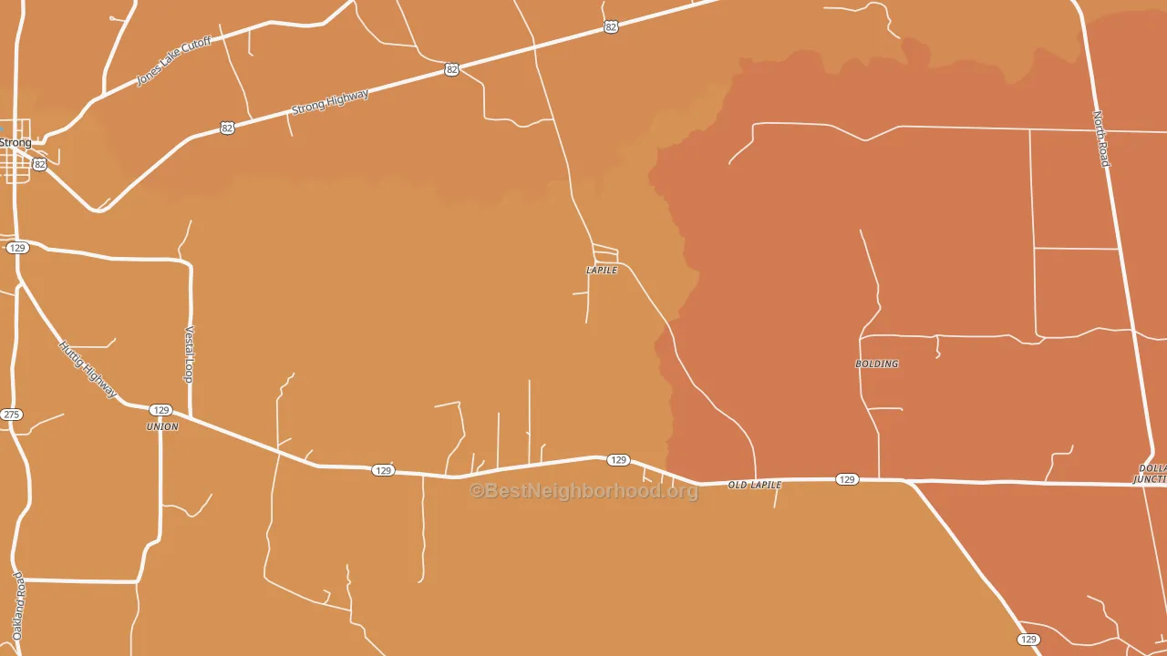 Map of the best neighborhoods in the Lapile area, with better matches in green and worse matches in red