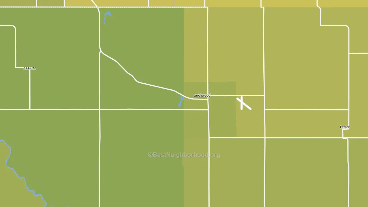 Map of the best neighborhoods in the Larchwood area, with better matches in green and worse matches in red