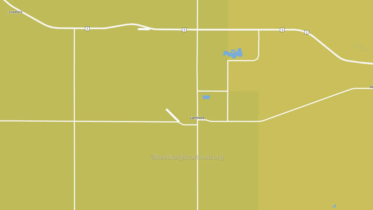 Map of the best neighborhoods in the Larimore area, with better matches in green and worse matches in red