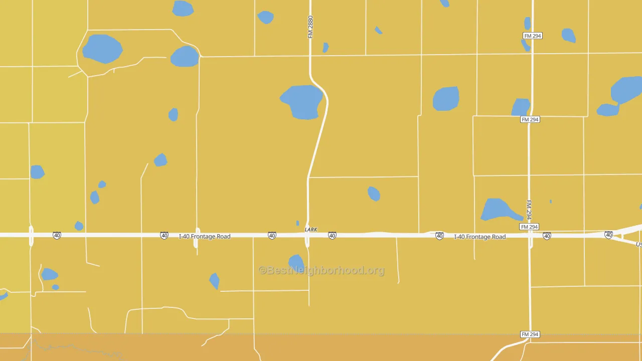Map of the best neighborhoods in the Lark area, with better matches in green and worse matches in red