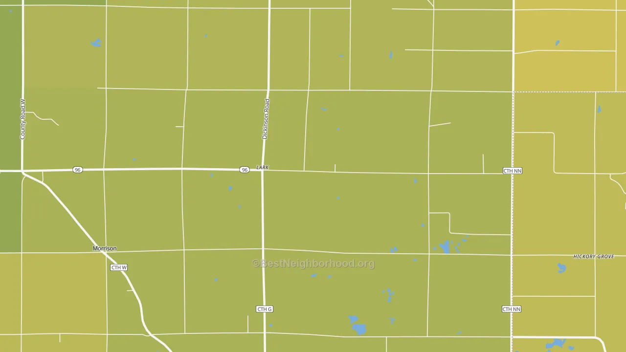 Map of the best neighborhoods in the Lark area, with better matches in green and worse matches in red