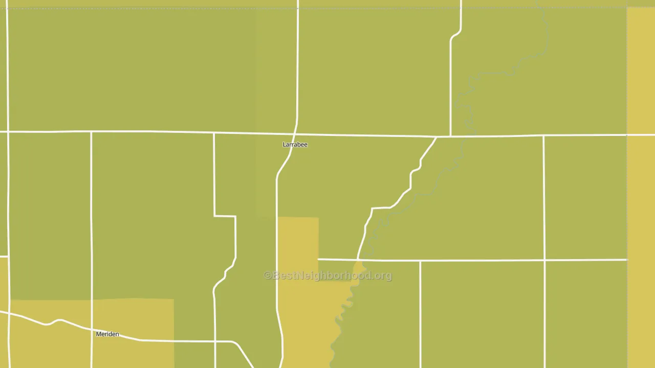 Map of the best neighborhoods in the Larrabee area, with better matches in green and worse matches in red