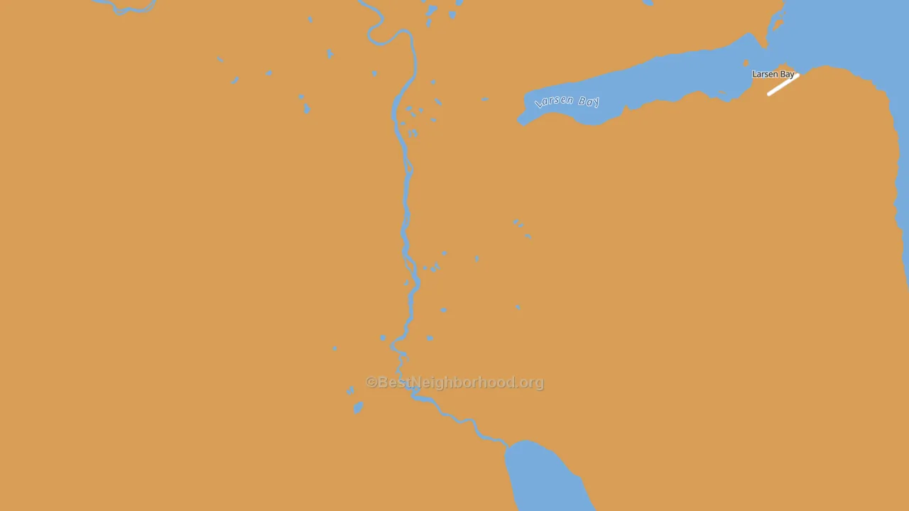 Map of the best neighborhoods in the Larsen Bay area, with better matches in green and worse matches in red