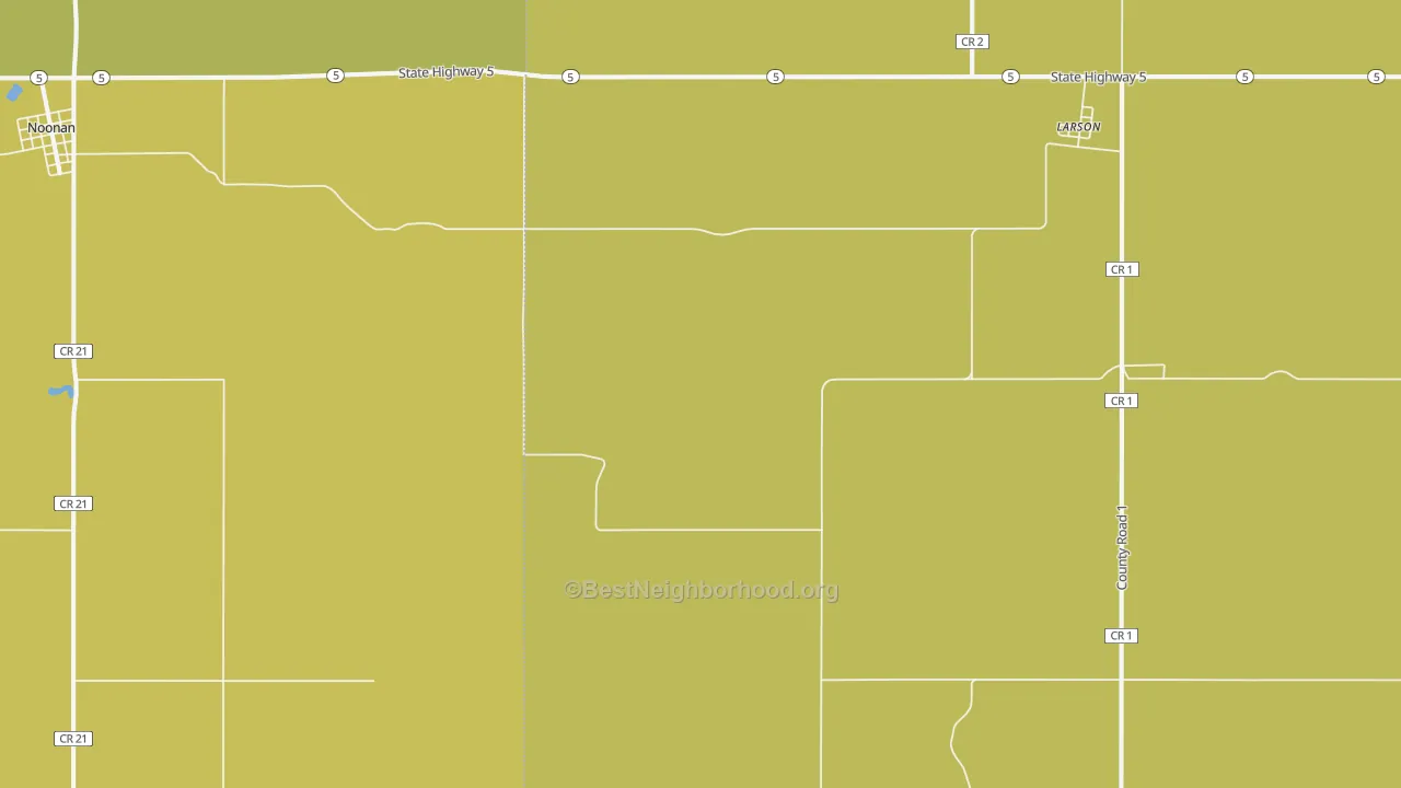 Map of the best neighborhoods in the Larson area, with better matches in green and worse matches in red