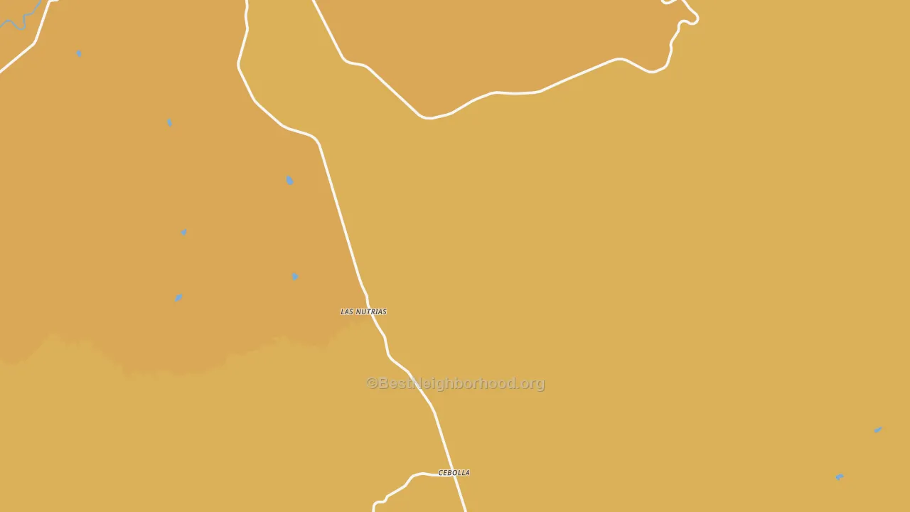 Map of the best neighborhoods in the Las Nutrias area, with better matches in green and worse matches in red
