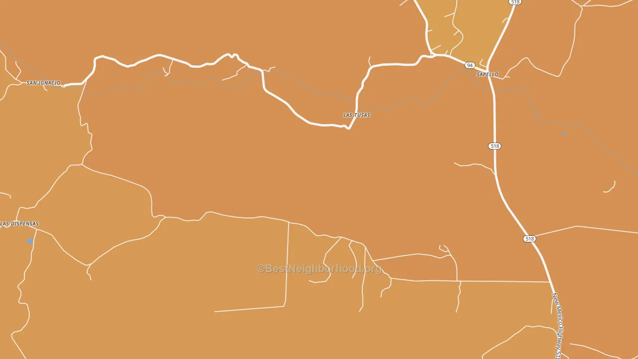 Map of the best neighborhoods in the Las Tusas area, with better matches in green and worse matches in red