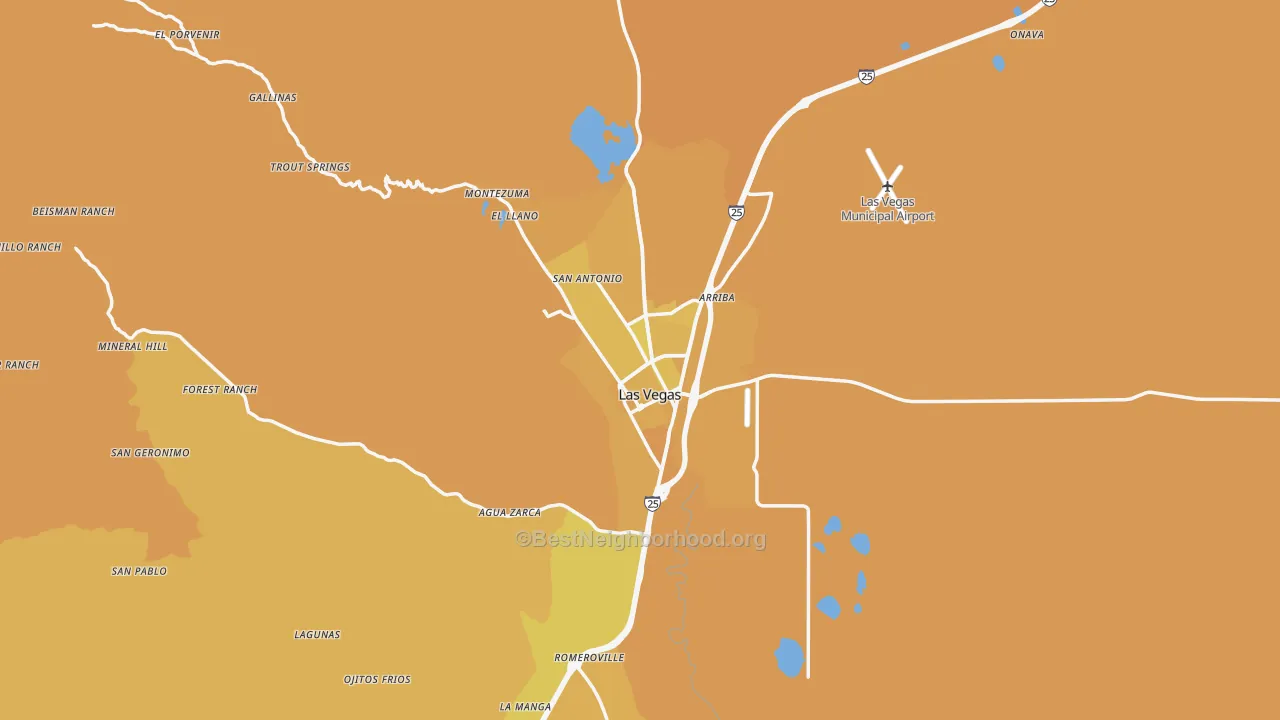 Map of the best neighborhoods in the Las Vegas area, with better matches in green and worse matches in red