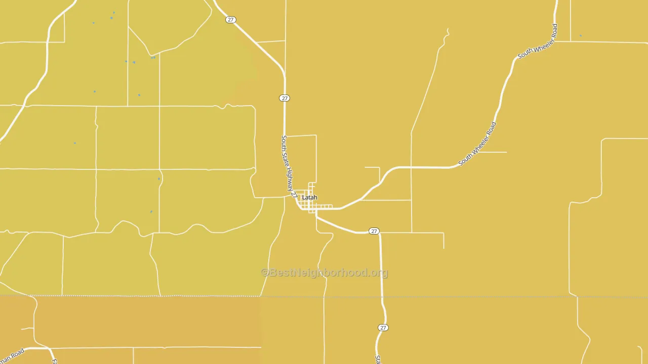 Map of the best neighborhoods in the Latah area, with better matches in green and worse matches in red
