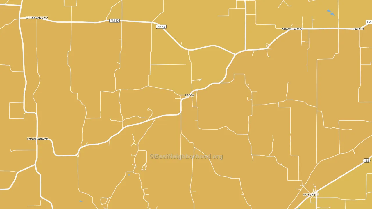 Map of the best neighborhoods in the Latch area, with better matches in green and worse matches in red