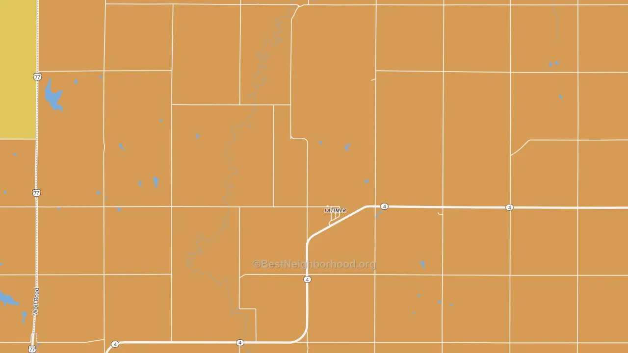 Map of the best neighborhoods in the Latimer area, with better matches in green and worse matches in red