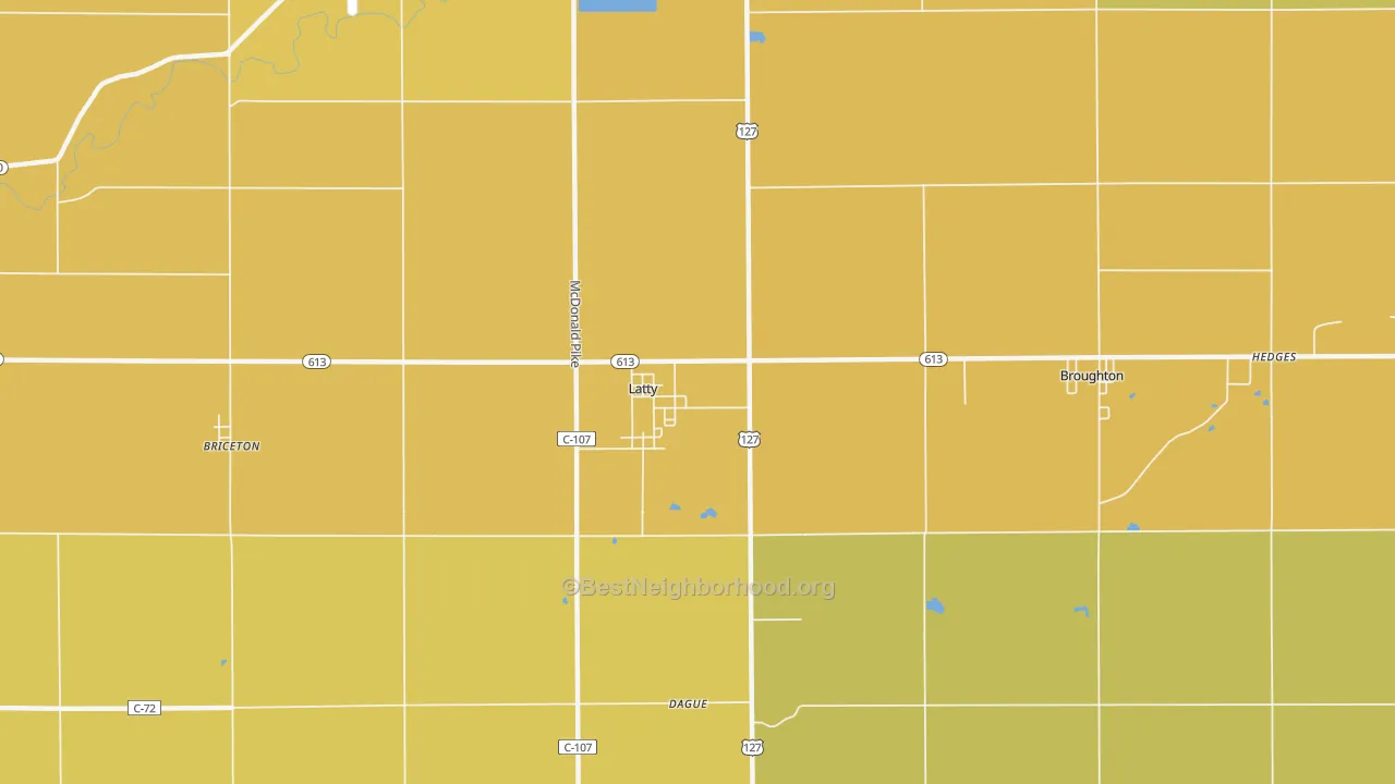 Map of the best neighborhoods in the Latty area, with better matches in green and worse matches in red