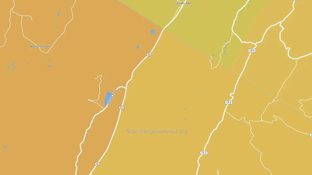 Map of the best neighborhoods in the Laurel Dale area, with better matches in green and worse matches in red