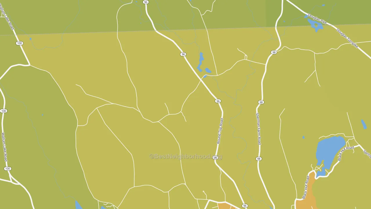 Map of the best neighborhoods in the Laurel Hill area, with better matches in green and worse matches in red