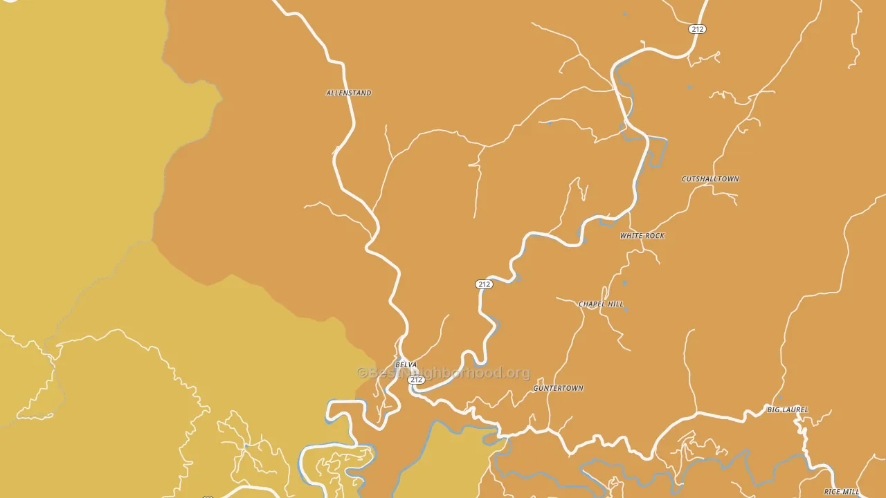 Map of the best neighborhoods in the Laurel area, with better matches in green and worse matches in red