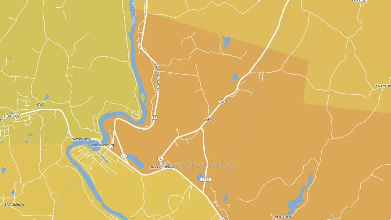 Map of the best neighborhoods in the Lava area, with better matches in green and worse matches in red