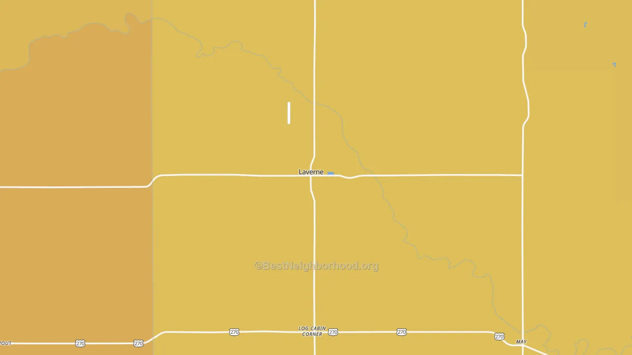 Map of the best neighborhoods in the Laverne area, with better matches in green and worse matches in red