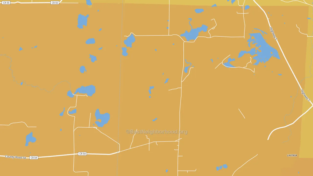 Map of the best neighborhoods in the Lavinia area, with better matches in green and worse matches in red