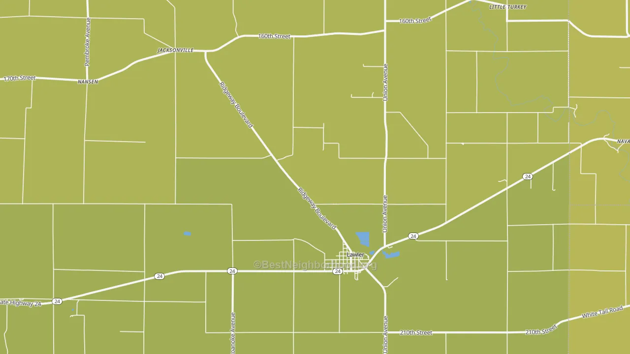 Map of the best neighborhoods in the Lawler area, with better matches in green and worse matches in red
