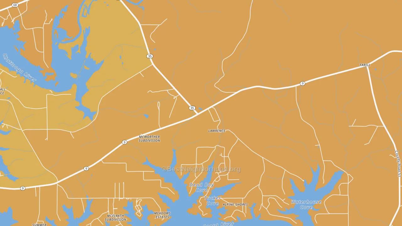 Map of the best neighborhoods in the Lawrence area, with better matches in green and worse matches in red
