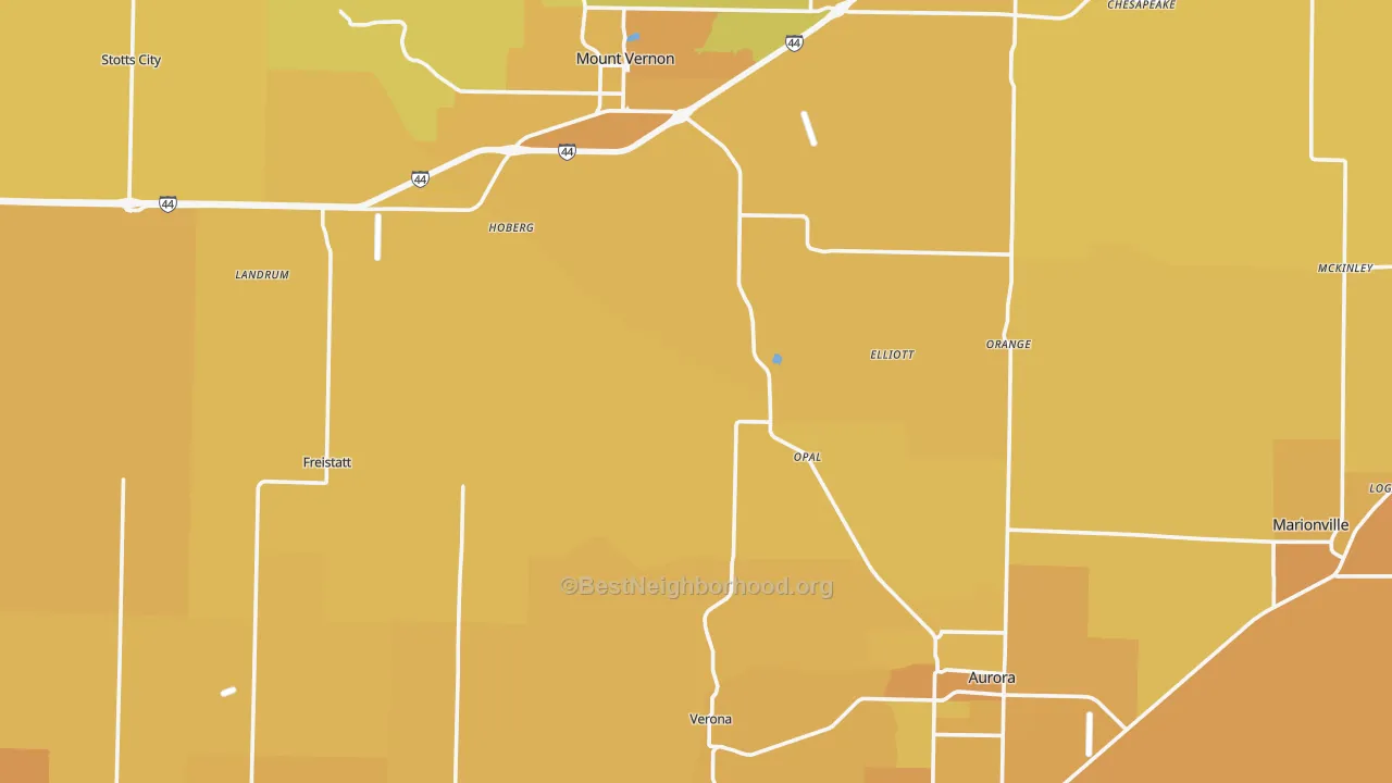 Map of the best neighborhoods in the Lawrence County area, with better matches in green and worse matches in red