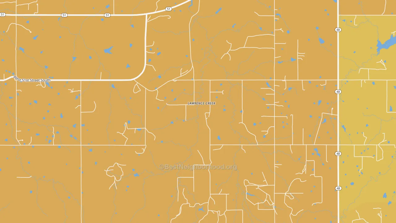 Map of the best neighborhoods in the Lawrence Creek area, with better matches in green and worse matches in red