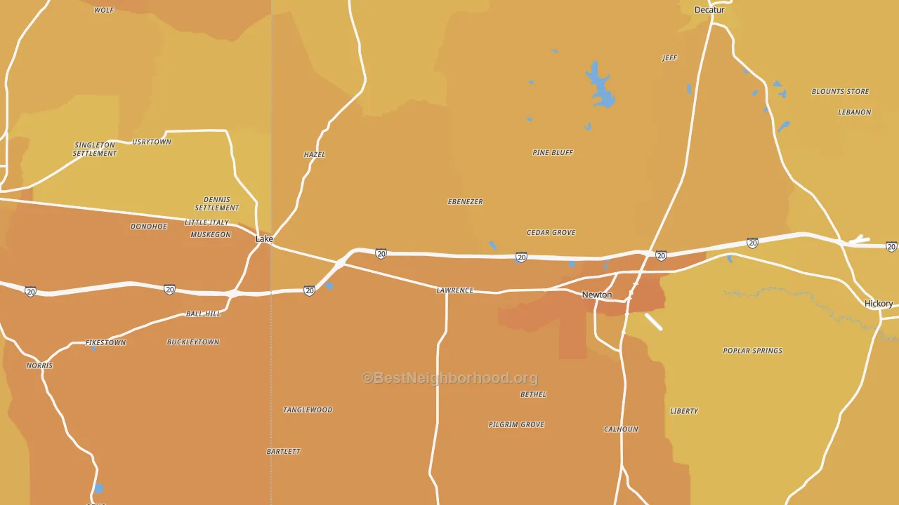 Map of the best neighborhoods in the Lawrence area, with better matches in green and worse matches in red