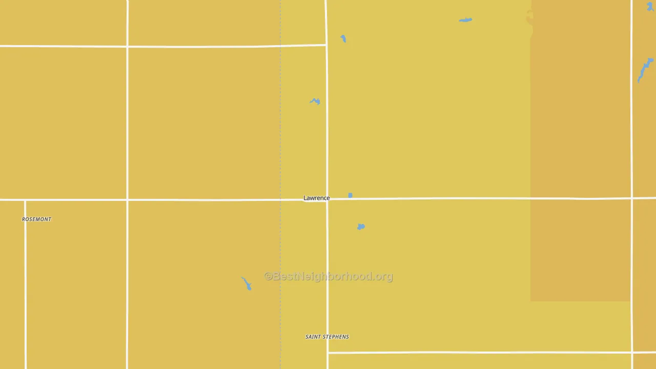 Map of the best neighborhoods in the Lawrence area, with better matches in green and worse matches in red