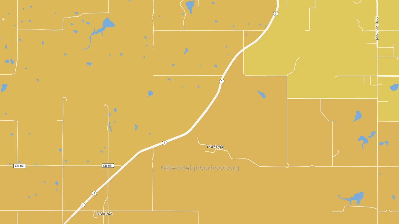 Map of the best neighborhoods in the Lawrence area, with better matches in green and worse matches in red