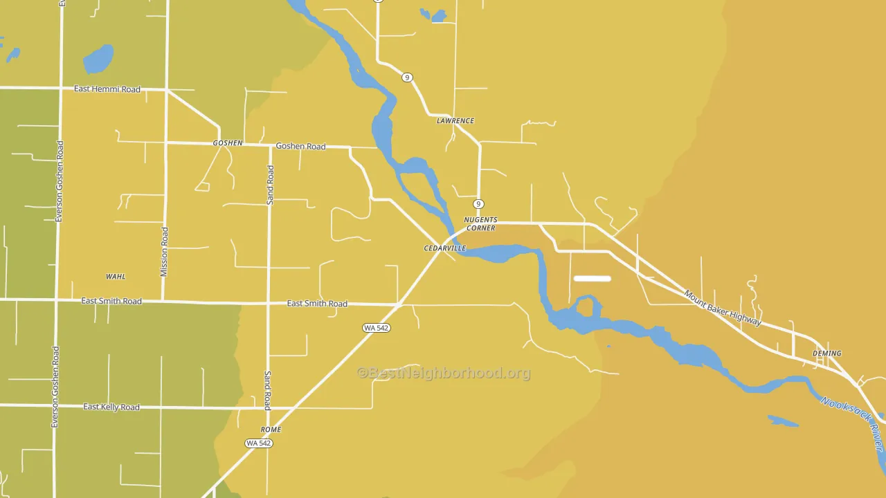 Map of the best neighborhoods in the Lawrence area, with better matches in green and worse matches in red