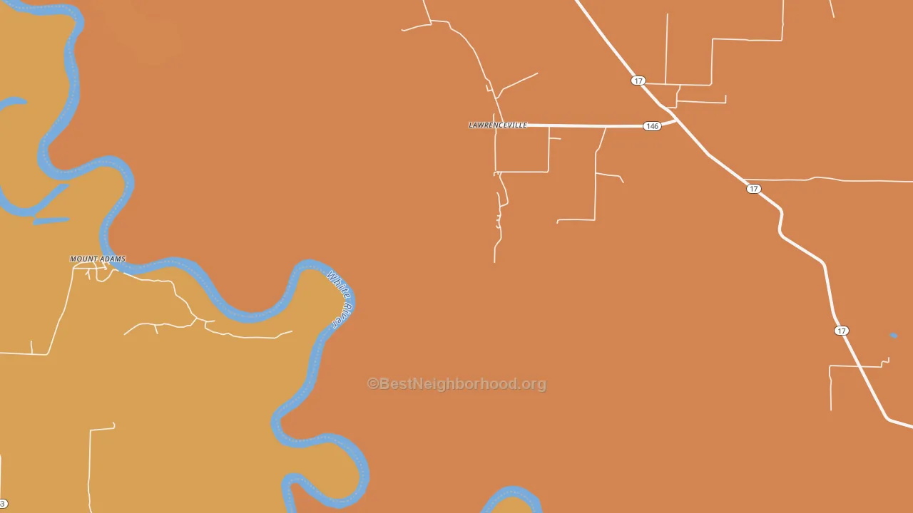 Map of the best neighborhoods in the Lawrenceville area, with better matches in green and worse matches in red
