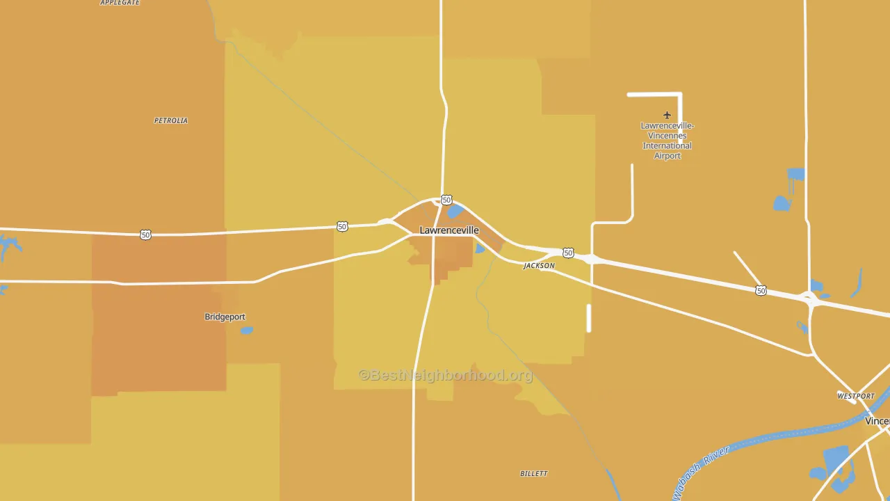 Map of the best neighborhoods in the Lawrenceville area, with better matches in green and worse matches in red
