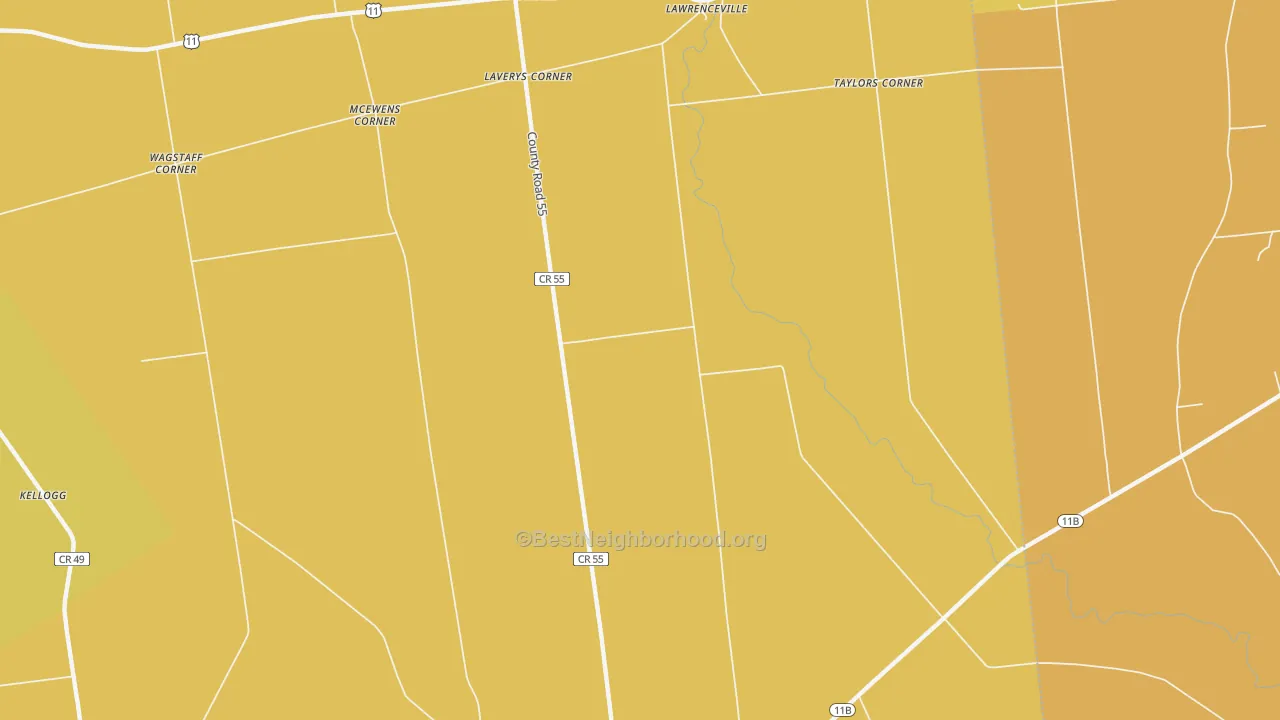 Map of the best neighborhoods in the Lawrenceville area, with better matches in green and worse matches in red