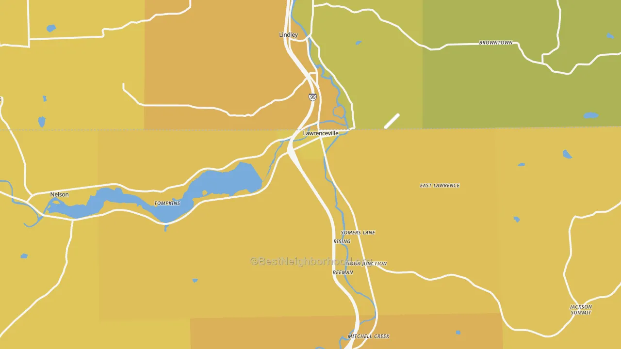 Map of the best neighborhoods in the Lawrenceville area, with better matches in green and worse matches in red