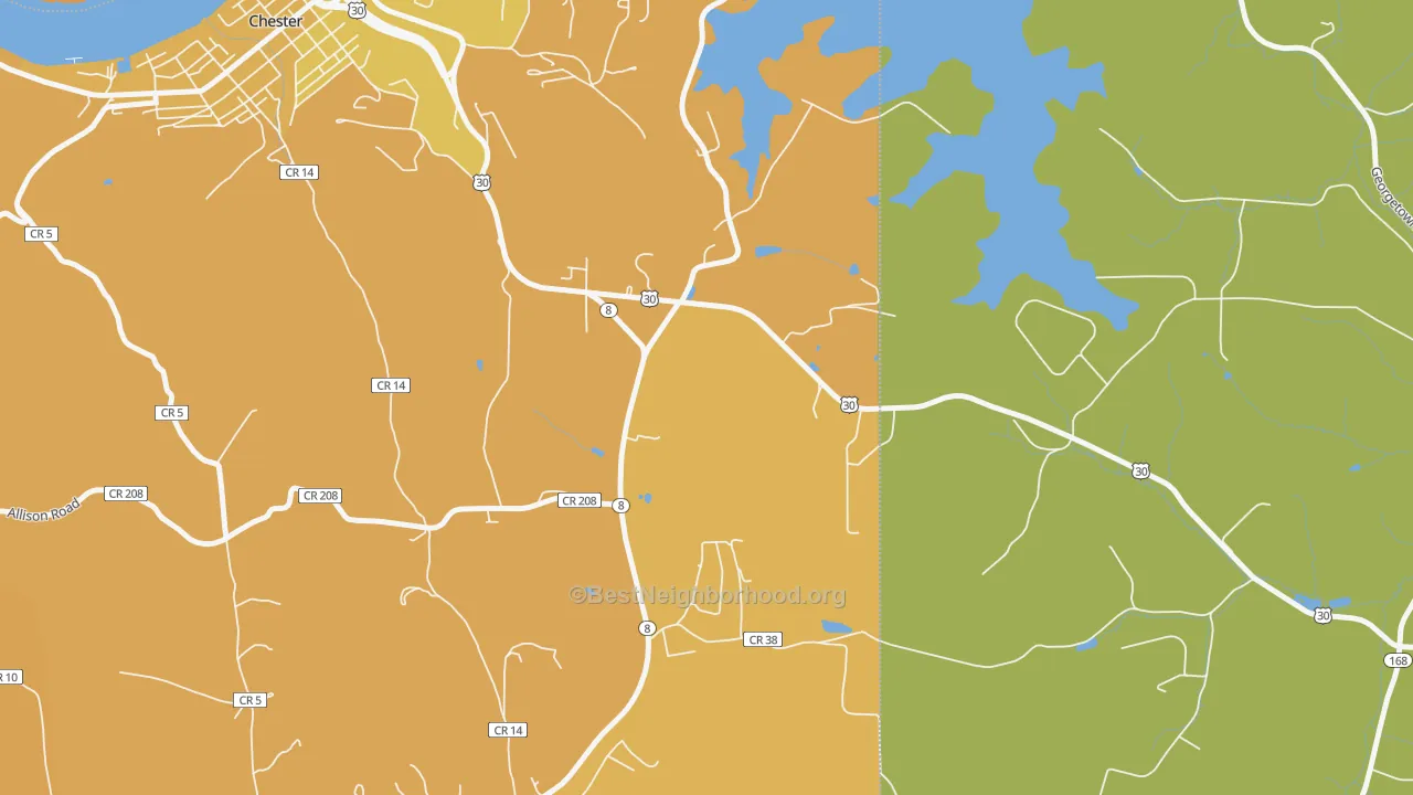Map of the best neighborhoods in the Lawrenceville area, with better matches in green and worse matches in red
