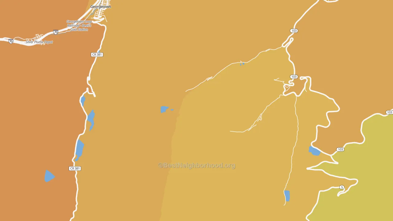 Map of the best neighborhoods in the Lawson area, with better matches in green and worse matches in red