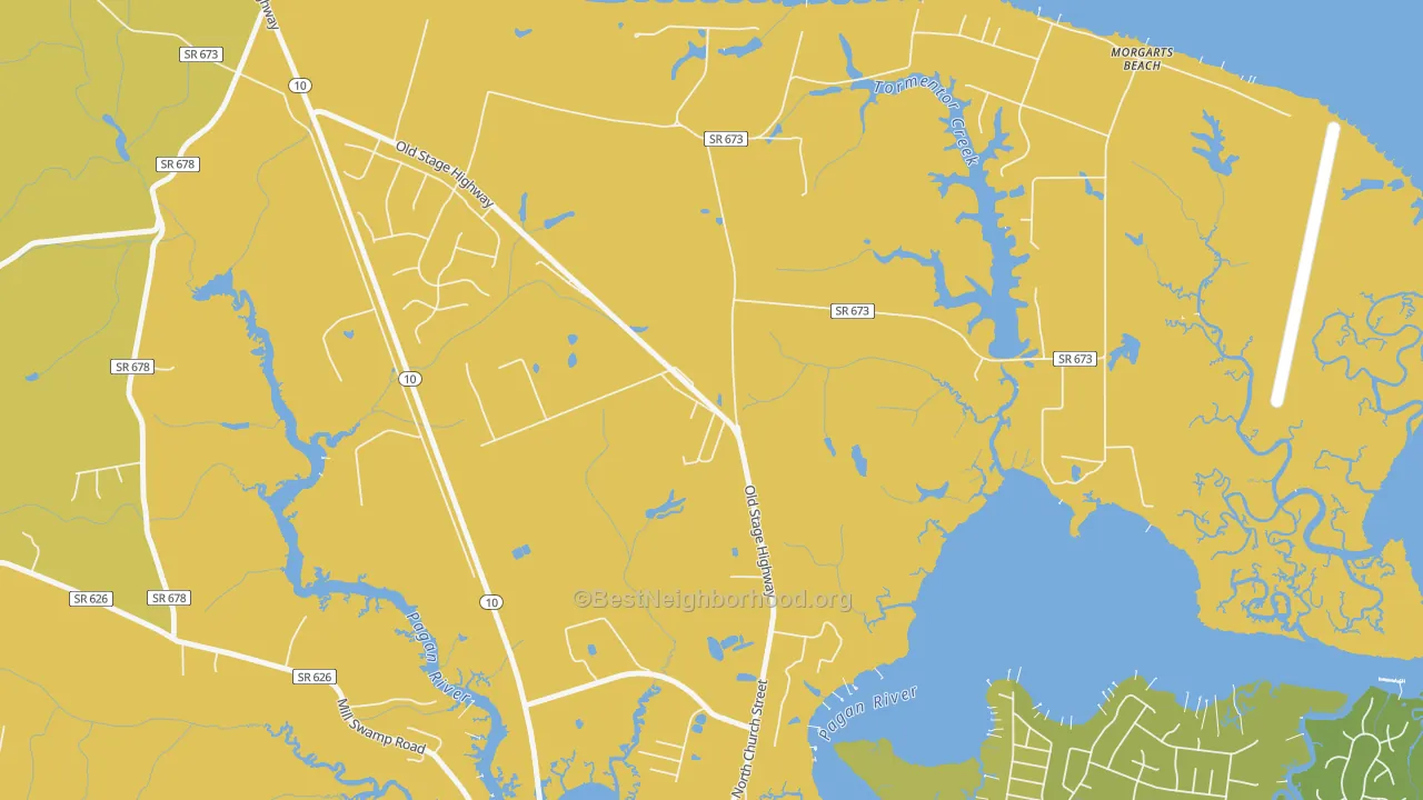 Map of the best neighborhoods in the Lawson area, with better matches in green and worse matches in red