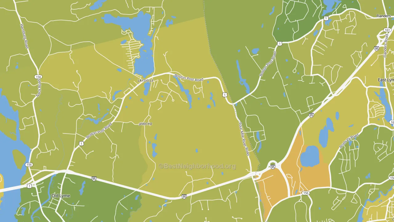 Map of the best neighborhoods in the Laysville area, with better matches in green and worse matches in red