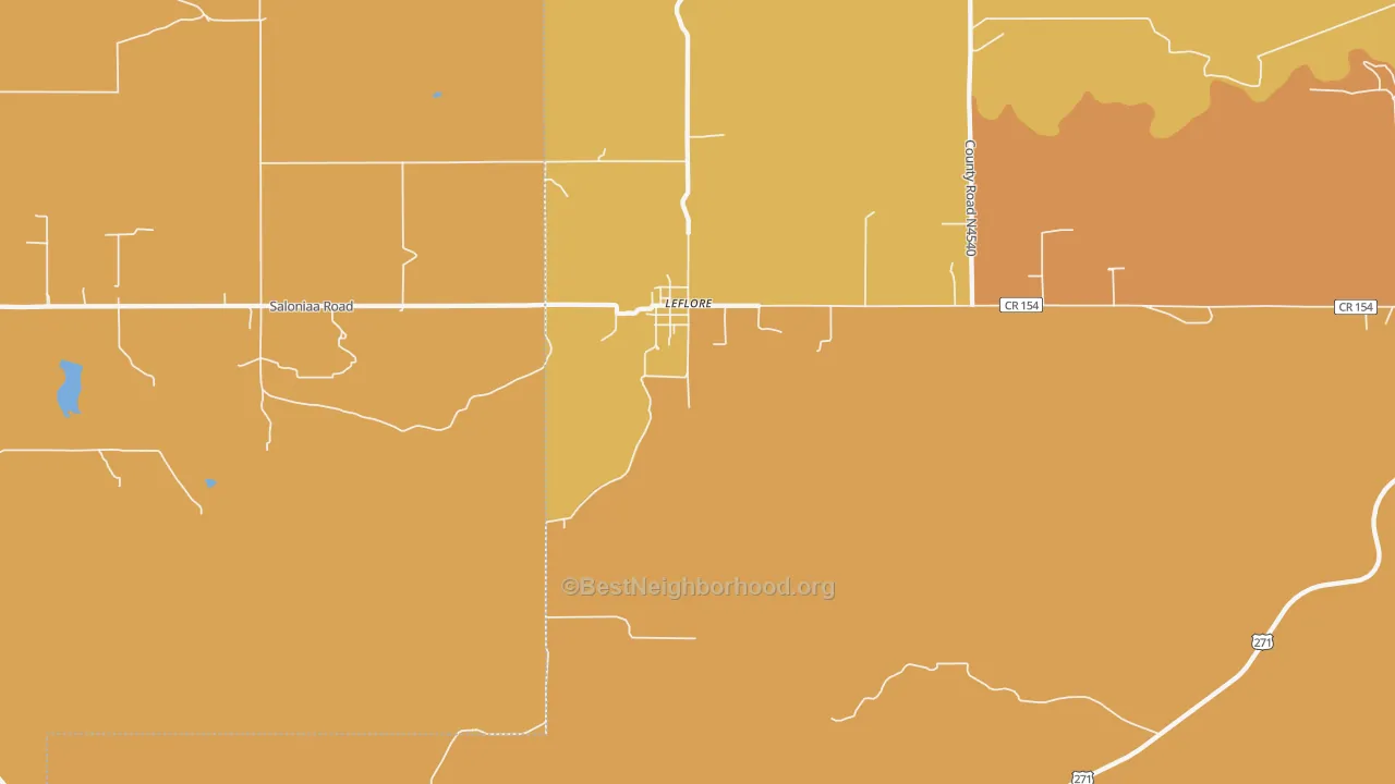 Map of the best neighborhoods in the Le Flore area, with better matches in green and worse matches in red