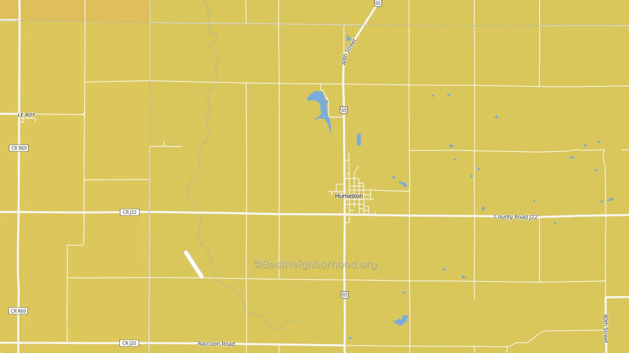 Map of the best neighborhoods in the Le Roy area, with better matches in green and worse matches in red