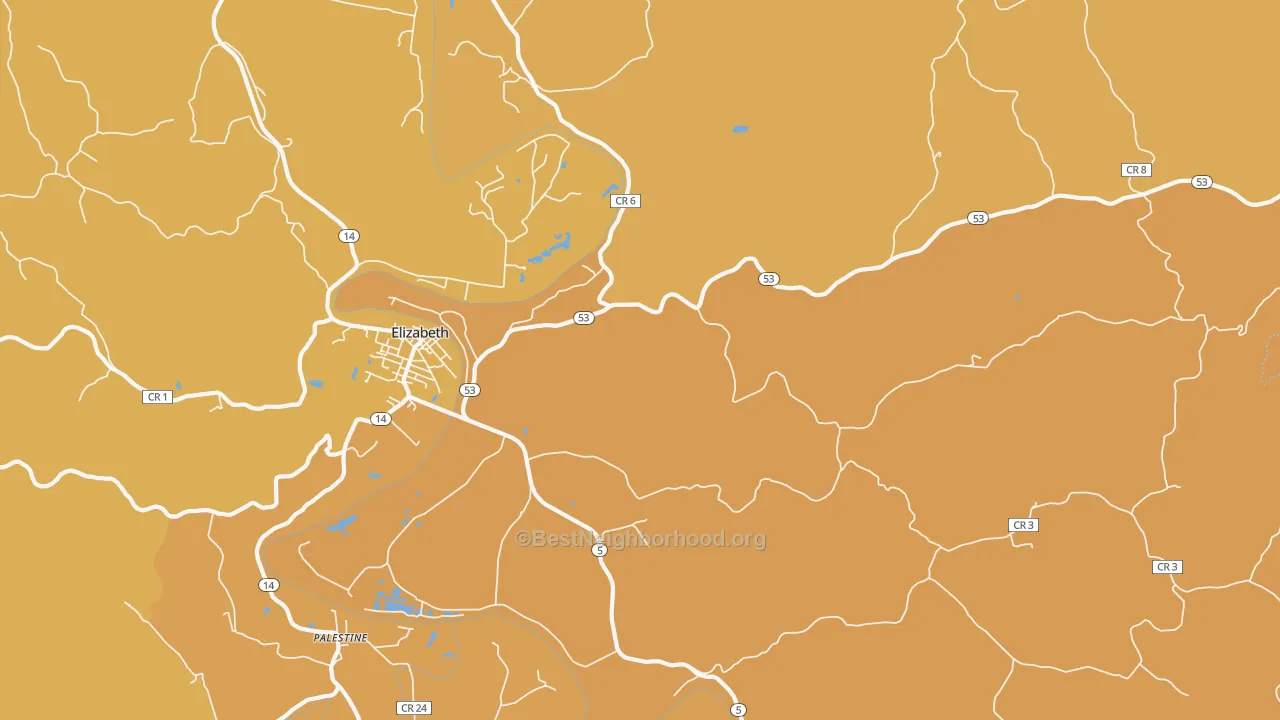 Map of the best neighborhoods in the Leachtown area, with better matches in green and worse matches in red