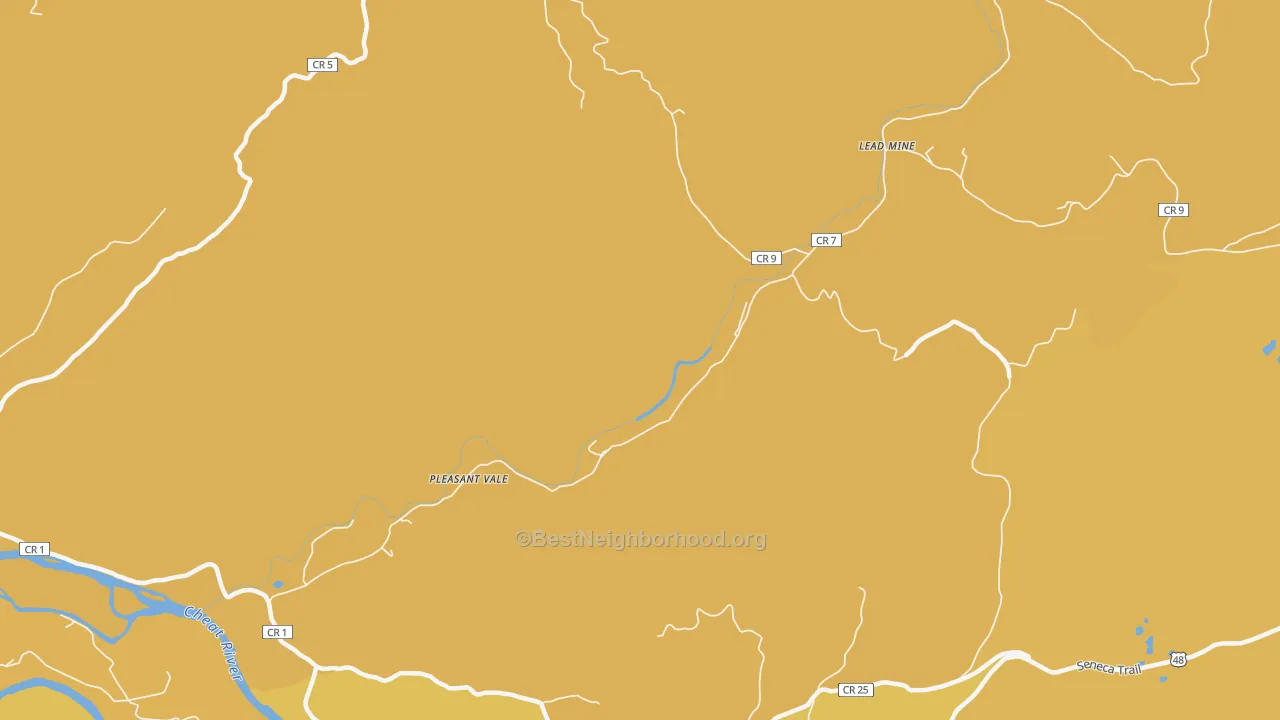 Map of the best neighborhoods in the Lead Mine area, with better matches in green and worse matches in red
